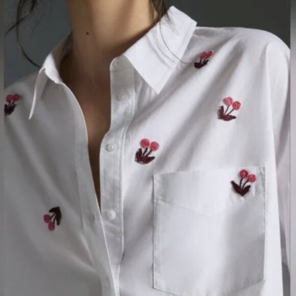 Bennet Buttondown Shirt by Maeve: Embroidered Edition White and Cherries Motif - Picture 3 of 5